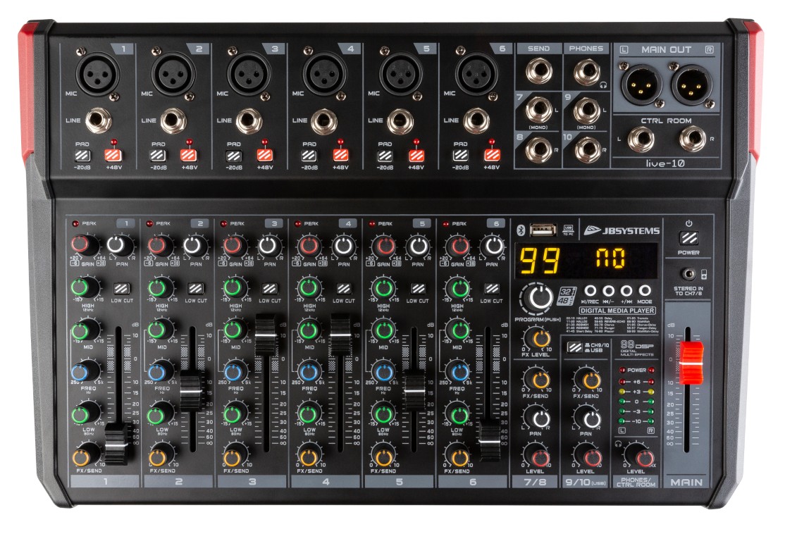 Veelzijdige PA-mixer in een handig compact formaat, 10 ingangen / 8 kanalen - LIVE-10