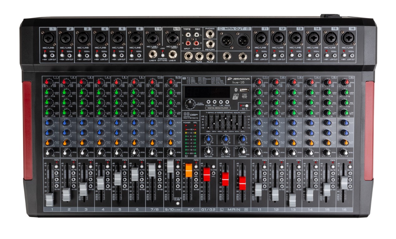 Veelzijdige PA-mixer met uitstekende prijs-kwaliteitverhouding, 16 ingangen / 14 kanalen - LIVE-16