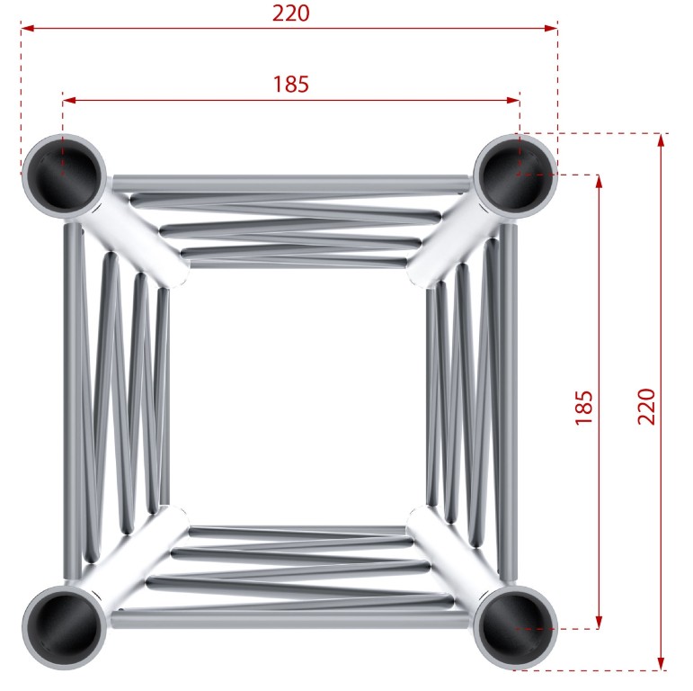 ALU TRUSS Quatro 220 - Lengte: 50cm - Montagekit inbegrepen - DECO22Q-PT50