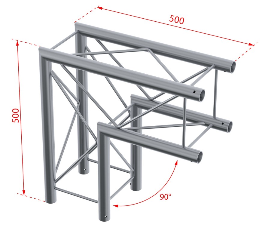 Quatro hoek 220mm - 2 richtingen - 90° - 50cm - Montagekit inbegrepen - DECO22Q-AG01