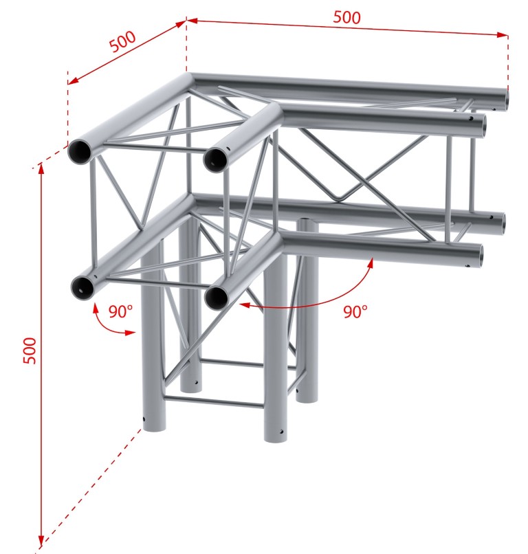 Quatro hoek 220mm - 3 richtingen - 90° - 50cm - Montagekits inbegrepen - DECO22Q-AG02