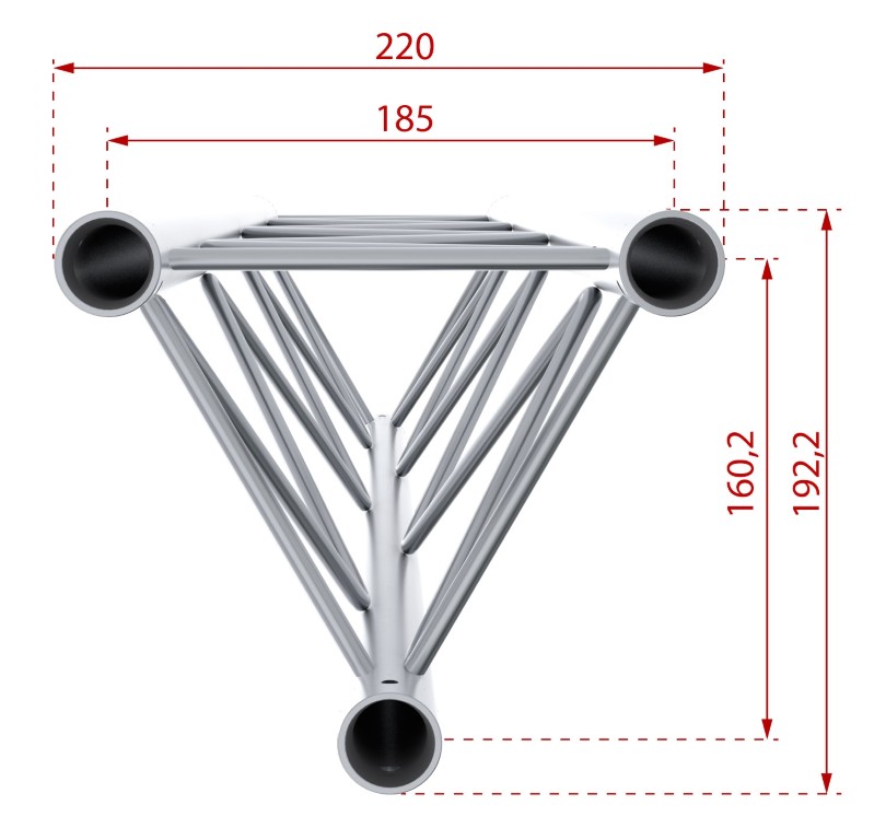 Driehoekige aluminium truss - 220mm - Lengte: 100cm - Montagekit inbegrepen - DECO22T-PT100