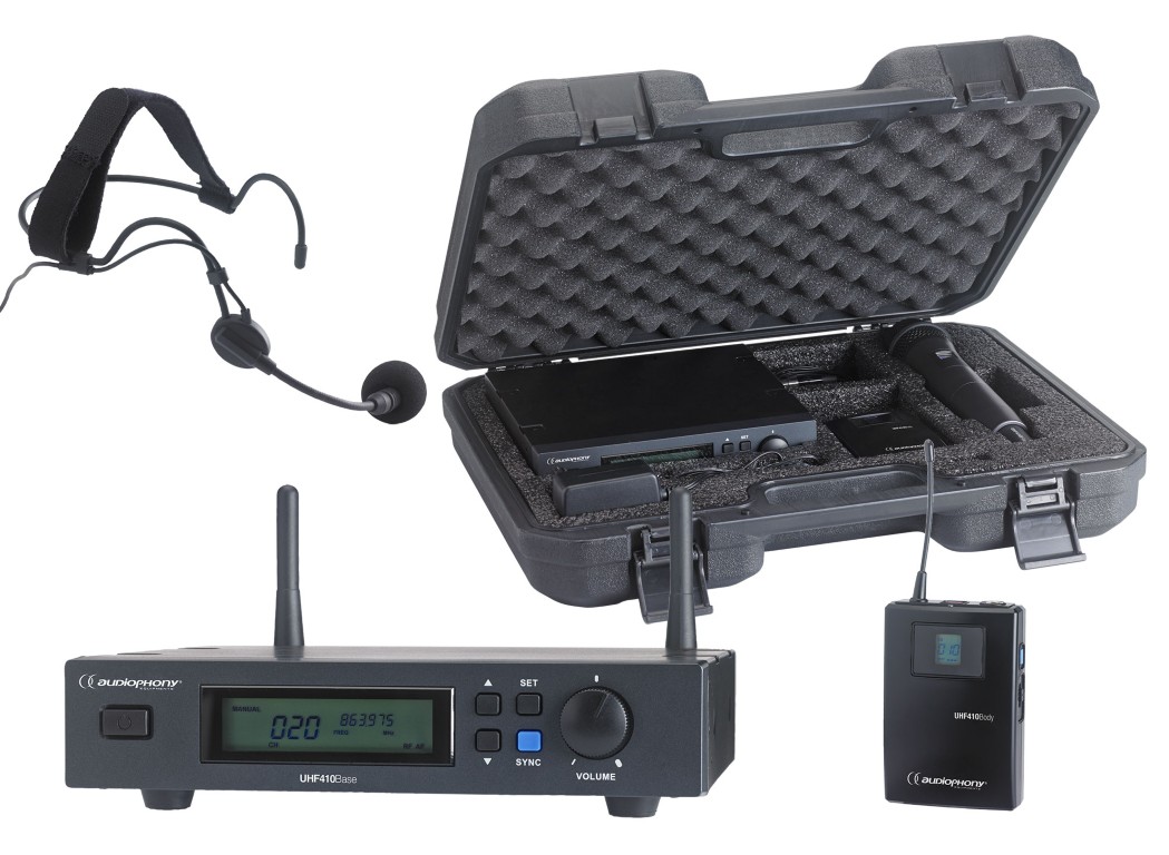 Set inclusief een UHF True Diversity ontvanger + een bodypack en een hoofdbandmicrofoon in een transportkoffer - 800MHz - PACK-UHF410-Head-F8