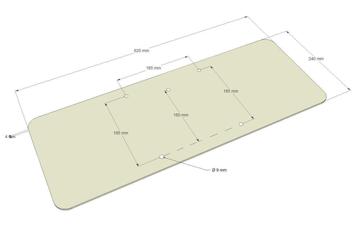 Rechthoekige bodemplaat voor 35mm buis - DECO22-EMB2