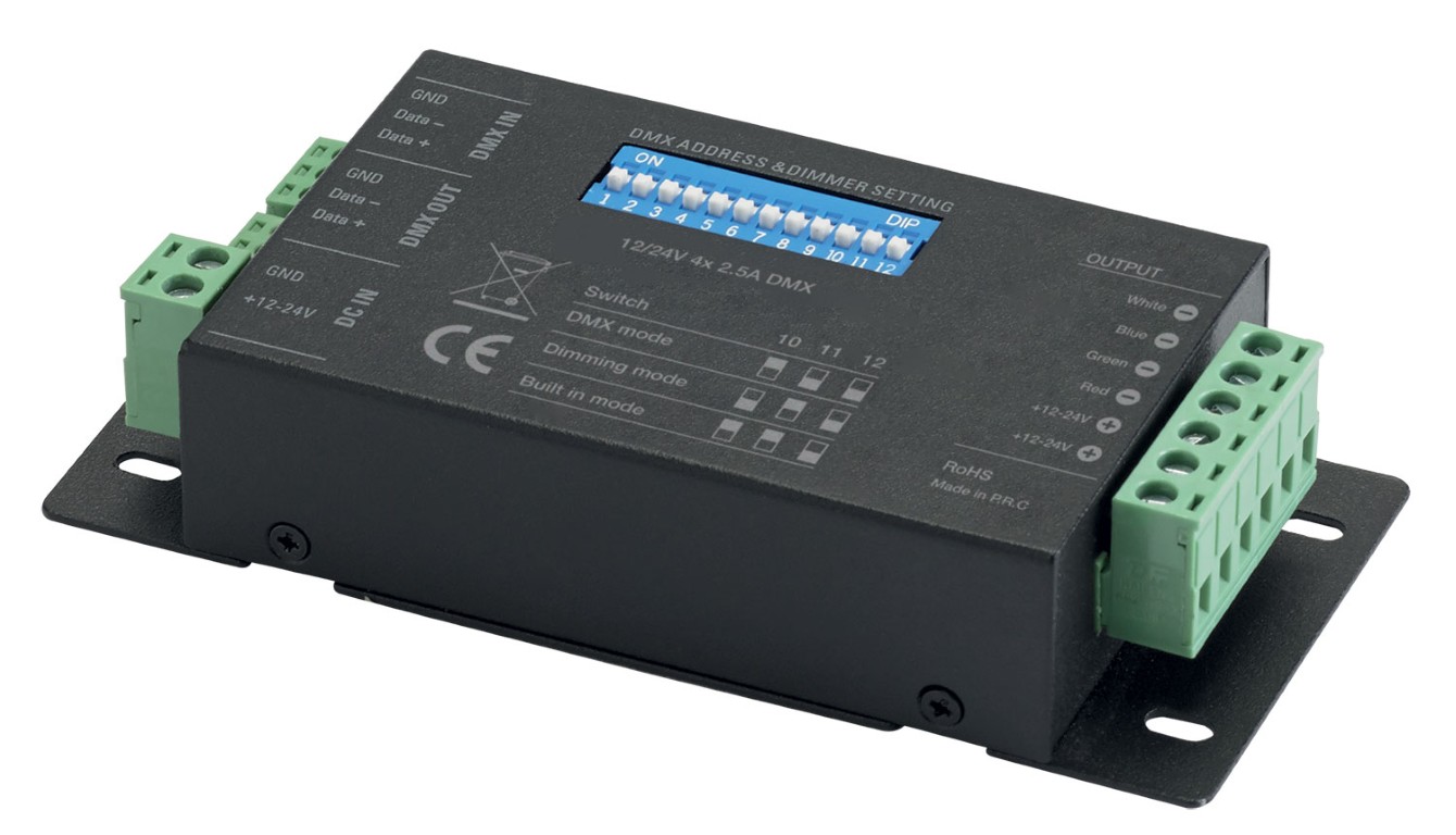 DMX Driver - 4 kanalen - 12-24VDC - max. 4x2,5A - TAPEDRIVER-4