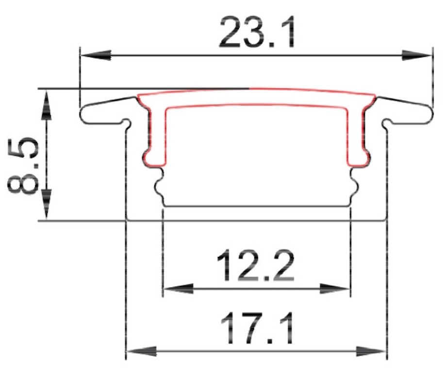 Aluminium verzonken profiel 8.5x23 mm - 2m - TAPEprofil-A