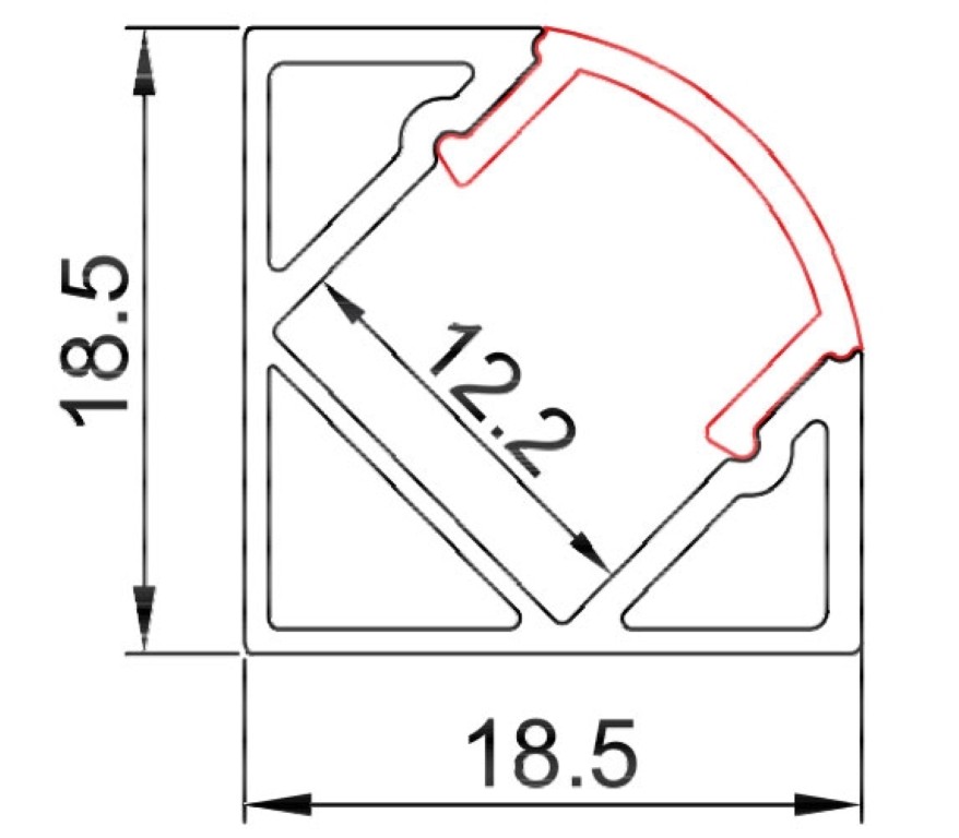Aluminium profiel 45° 19x19 mm - 2m - TAPEprofil-C