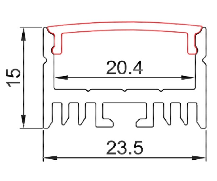 Dubbelbreed aluminium profiel 15x24 mm - 2m - TAPEprofil-D