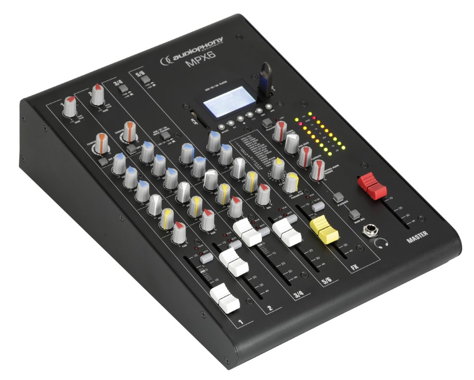 Mengpaneel 6 kanalen met compressie, effecten en USB / SD / Bluetooth Speler - MPX6