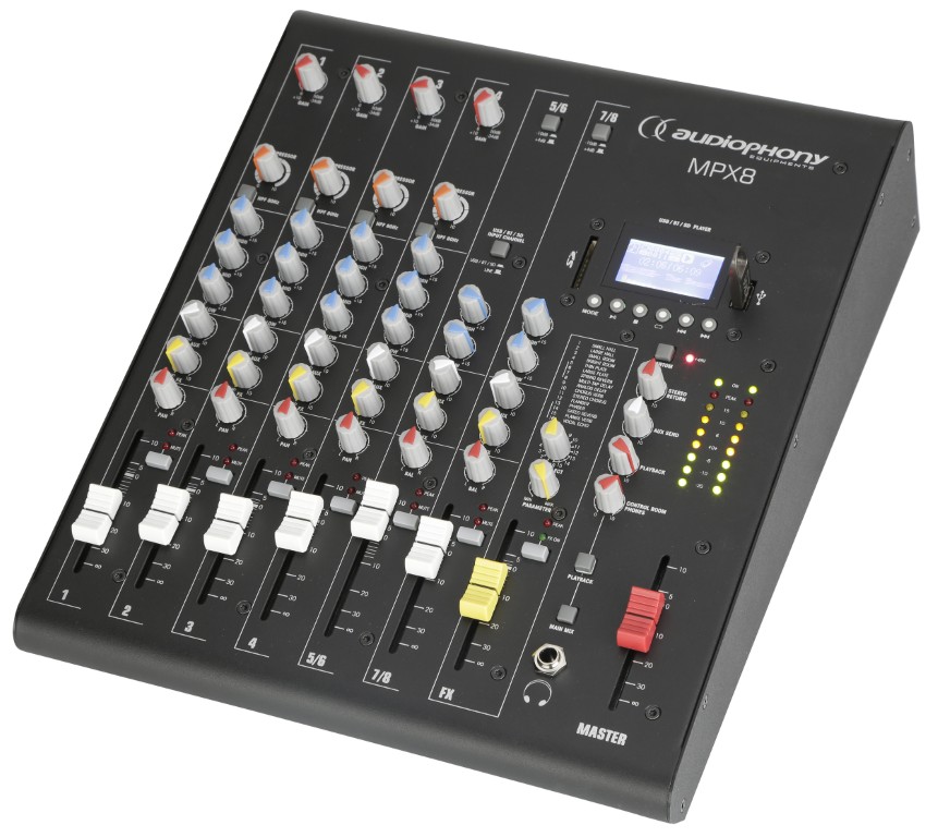 Mengpaneel 8 kanalen met compressie, effecten en USB / SD / Bluetooth Speler - MPX8