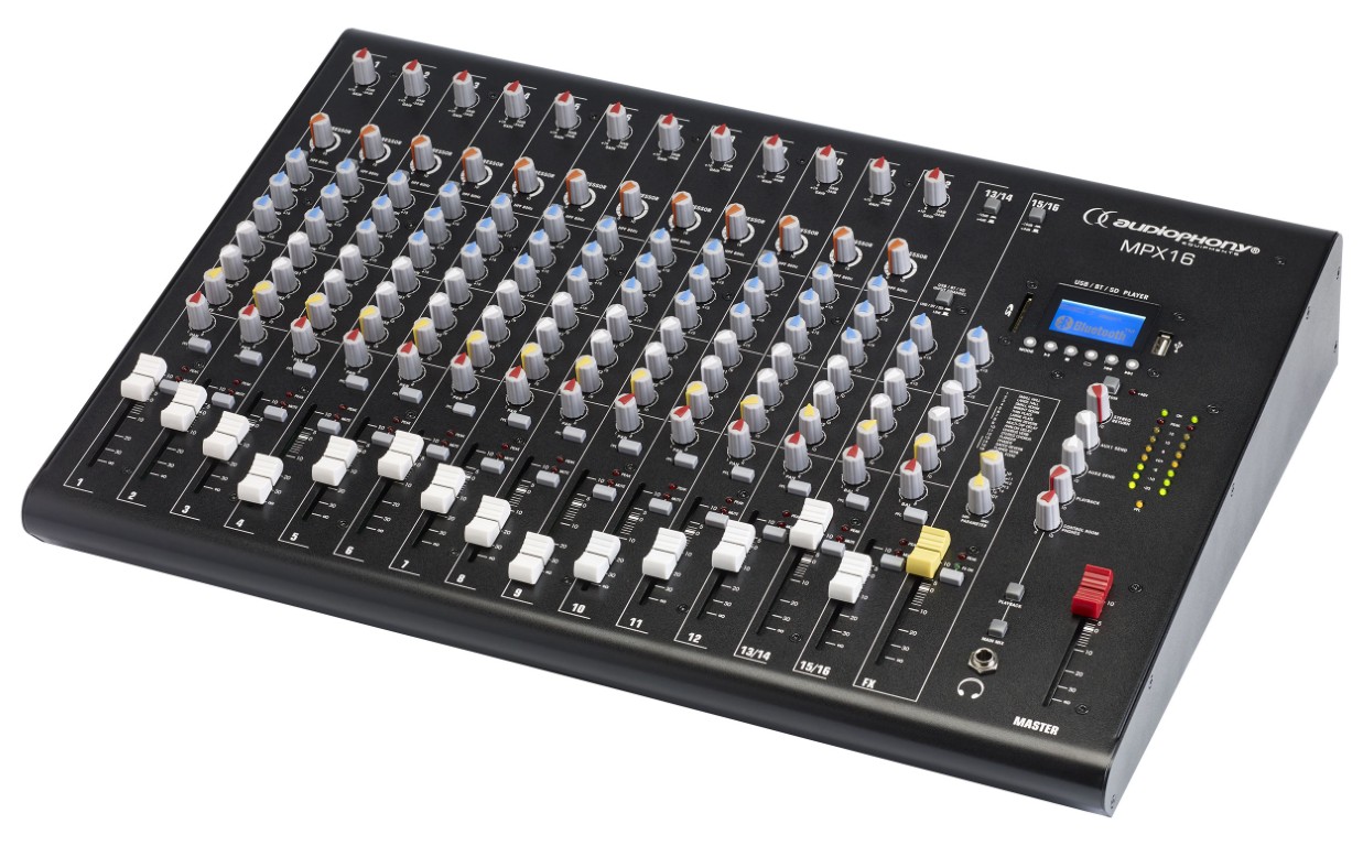 Mengpaneel 16 kanalen met compressie, effecten en USB / SD / Bluetooth Speler - MPX16