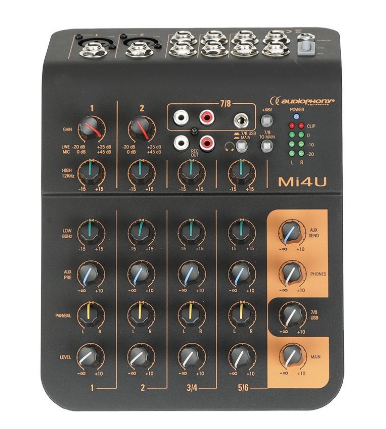 Mengpaneel 4 kanalen, 2 micro, 2 stereo, 1 aux en USB poort - Mi4U