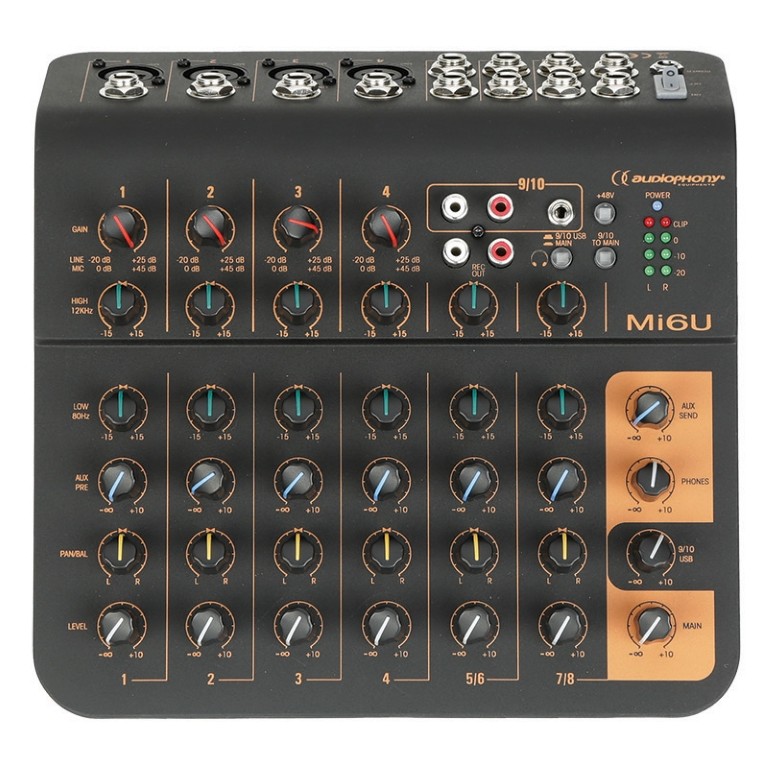Mengpaneel 6 kanalen, 4 micro, 2 stereo, 1 aux en USB poort - Mi6U