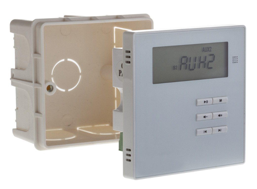 2x 10W wandversterker - FM, SD, USB, BLUETOOTH, AUX met lijnuitgang - WALLAMPmedia
