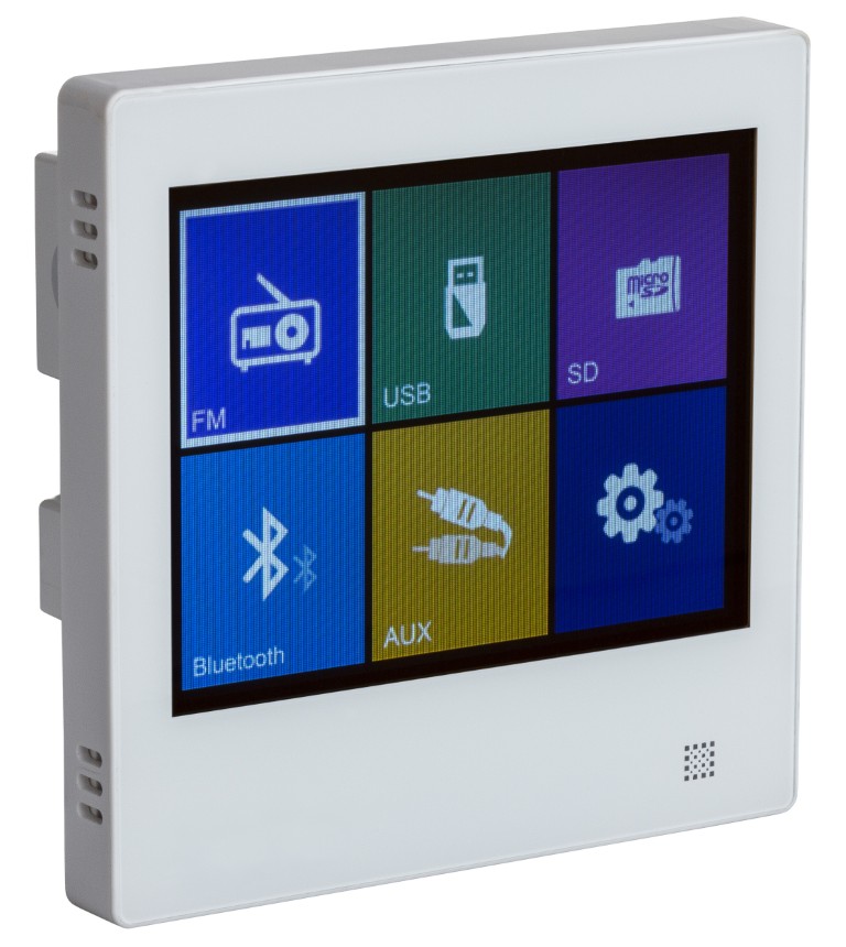 2x 10W wandversterker met touchscreen: FM, SD, USB, BLUETOOTH, AUX-IN en lijnuitgang - WALLAMPtouch