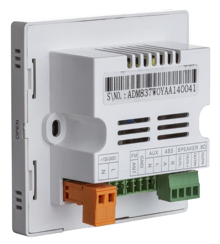 2x 10W wandversterker met touchscreen: FM, SD, USB, BLUETOOTH, AUX-IN en lijnuitgang - WALLAMPtouch