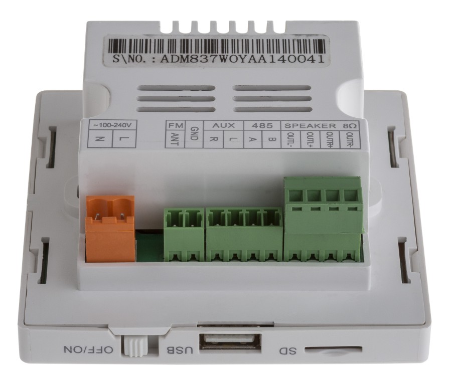 2x 10W wandversterker met touchscreen: FM, SD, USB, BLUETOOTH, AUX-IN en lijnuitgang - WALLAMPtouch