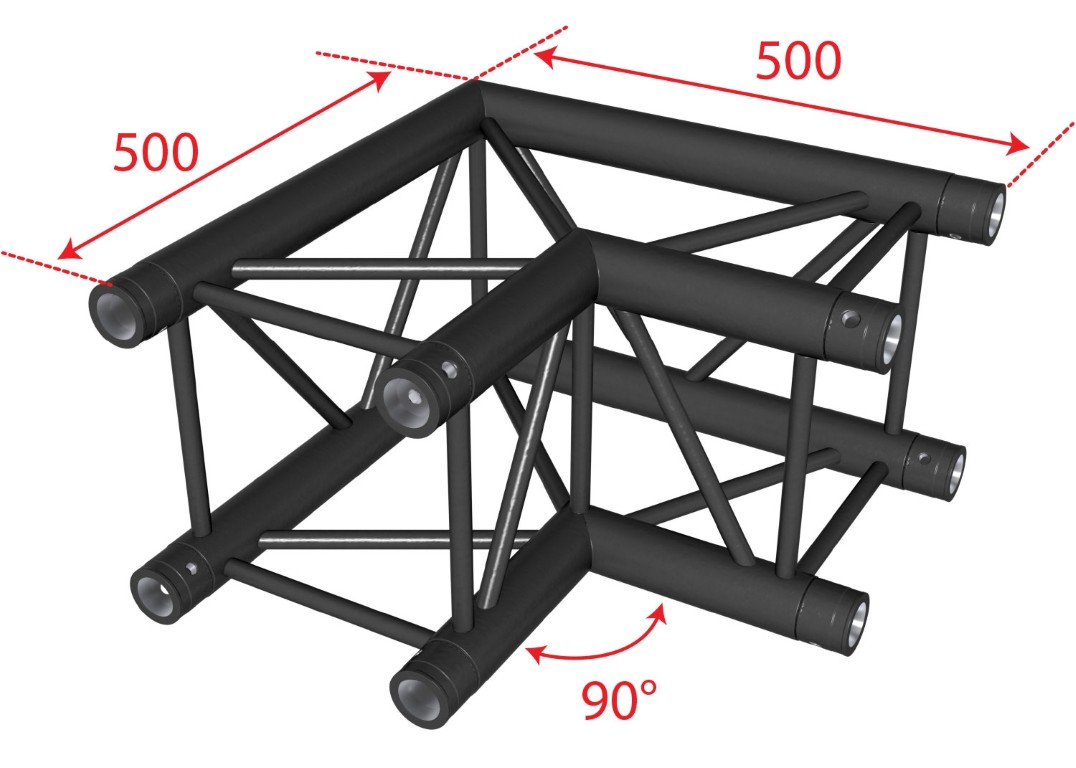 TRUSS Quatro 290 hoekverbinding - 2 richtingen - 50cm - 90° - zwart - Montagekit inbegrepen - AGQUA-02 blk