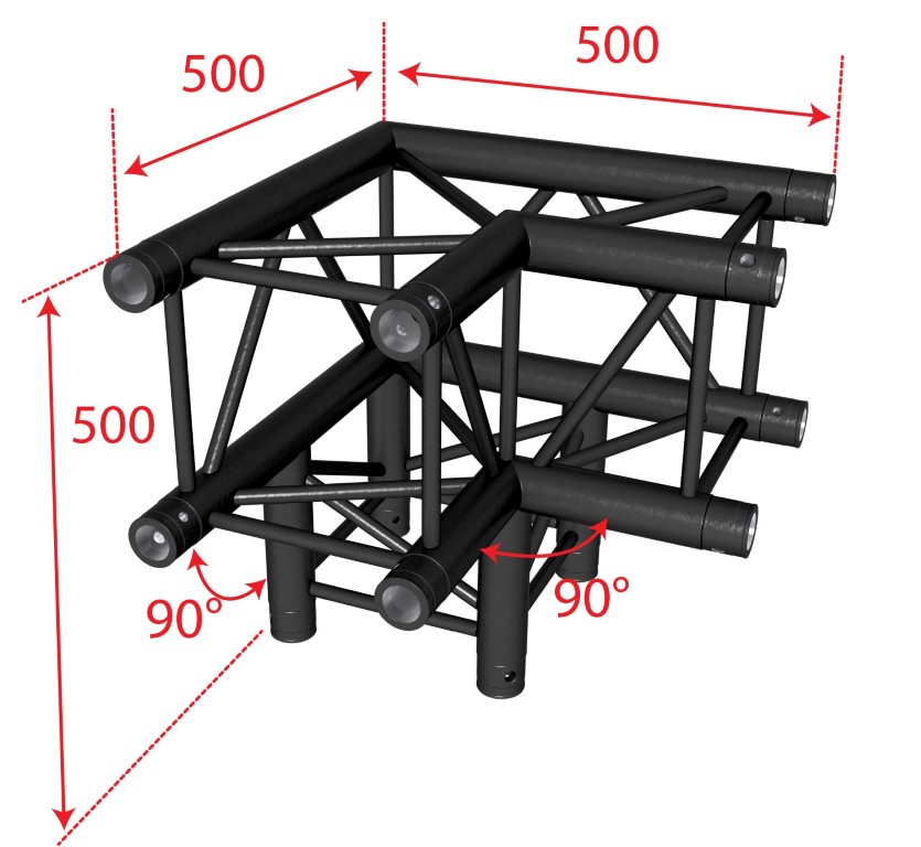 TRUSS Quatro 290 hoekverbinding - 3 richtingen - 90° - zwart - Montagekits inbegrepen - AGQUA-09 blk