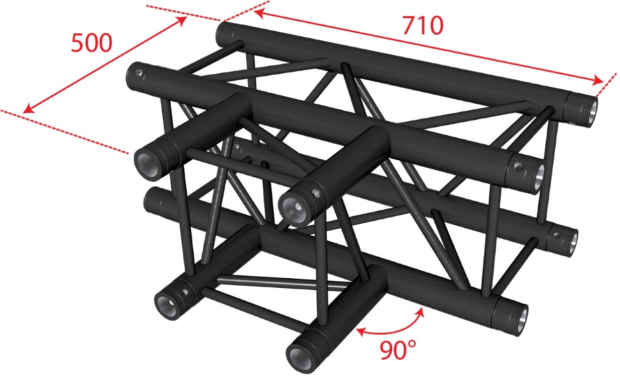 TRUSS Quatro 290 hoekverbinding - 3 richtingen - 90° - zwart - Montagekit inbegrepen - AGQUA-05 blk