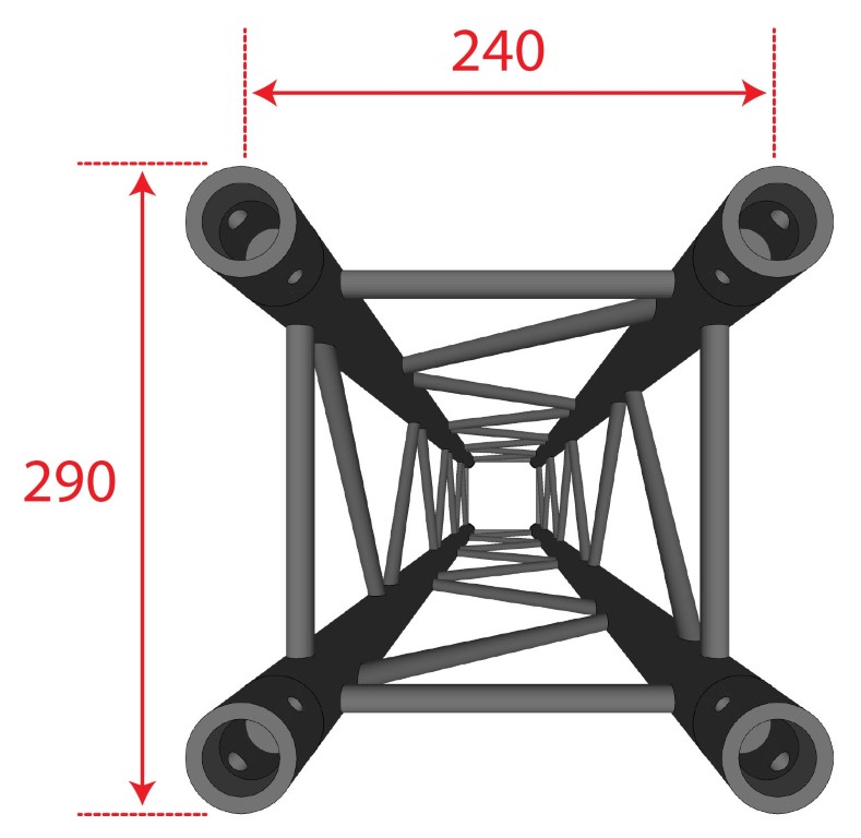 ALU TRUSS Quatro 290 – Lengte: 3m - Zwart - Montagekit inbegrepen - QUA29-300 blk
