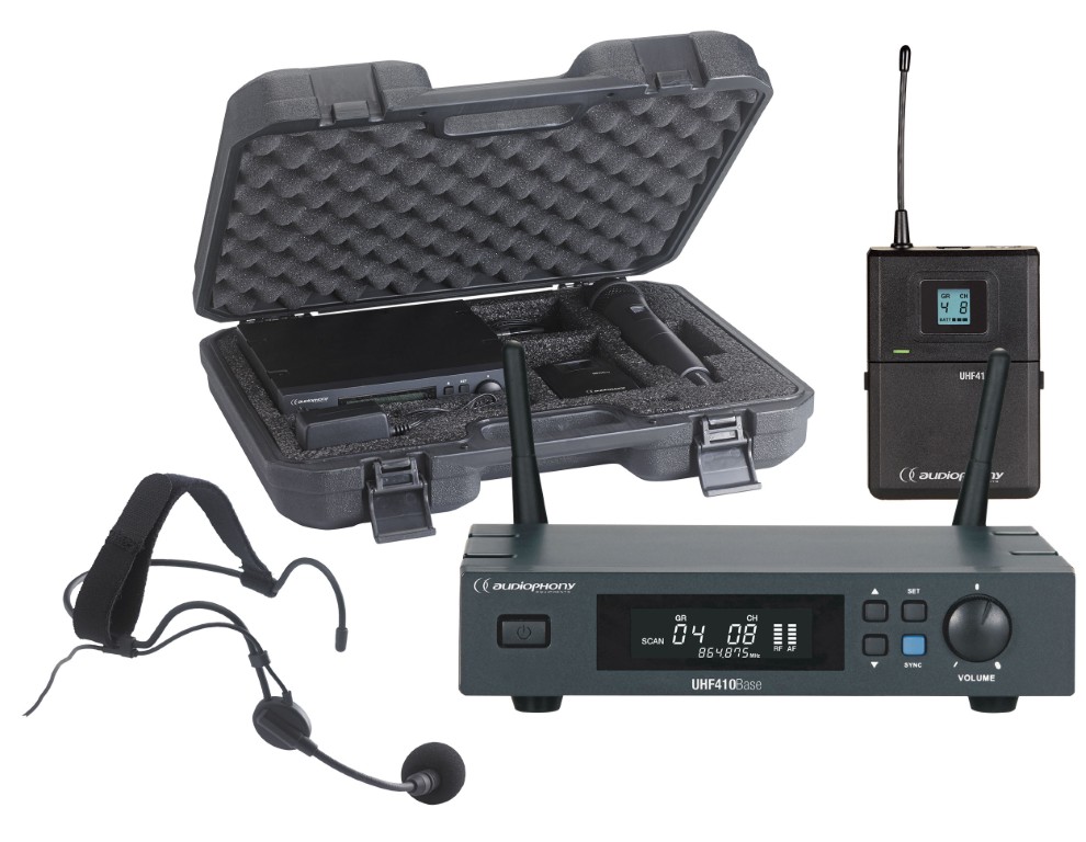 Set met UHF True Diversity ontvanger, bodypack zender, hoofdband microfoon en transportkoffer - 500MHz - PACK-UHF410-Head-F5