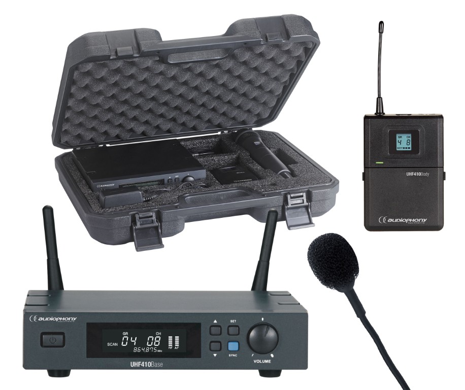 Set met UHF True Diversity ontvanger, bodypack zender, Lavalier microfoon en transportkoffer - 500MHz - PACK-UHF410-Lava-F5