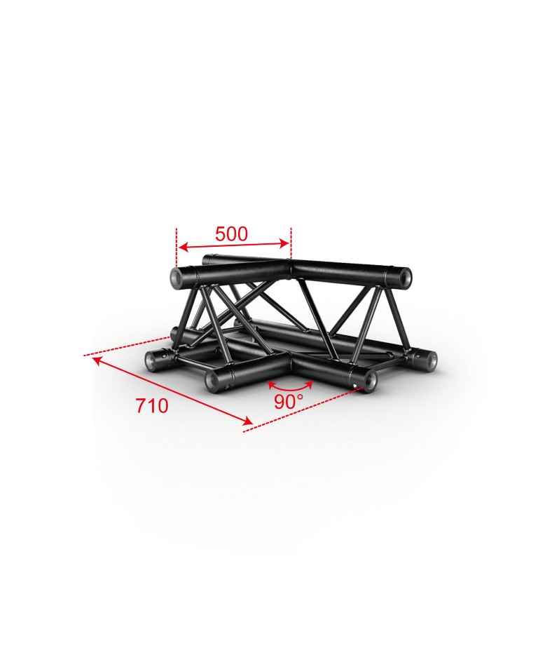 TRUSS TRIO 290 T-stuk horizontaal - Zwart - 90° - 3 richtingen - Montagekits inbegrepen - AG29-036 blk