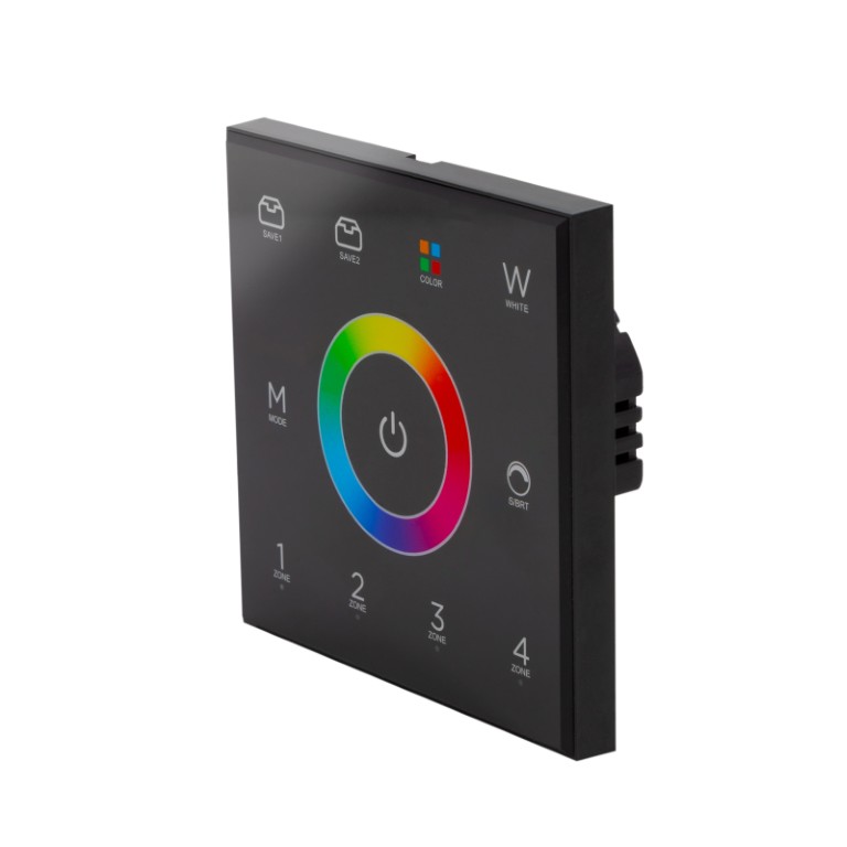DMX muurcontroller 2,4 GHz met 4 RGB en RGBW zones - zwarte versie - PILOTctl-4x4 B