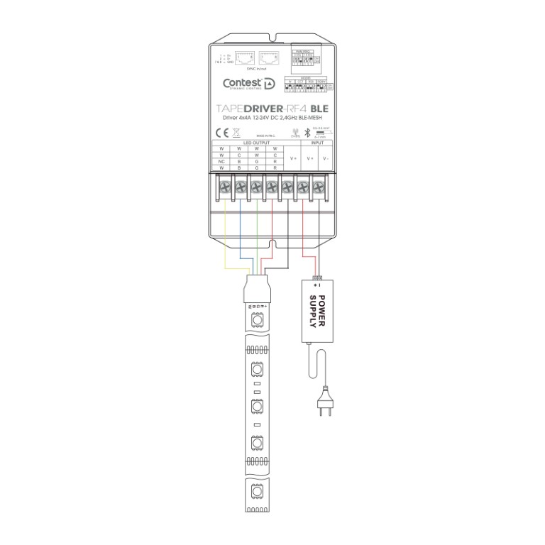 Driver 4x4A - 12-24 VDC - 2,4 GHz - BLE-MESH - TAPEDRIVER-RF4 BLE