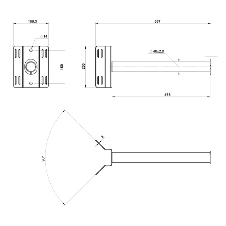 Beugel voor projectoren om op palen of bomen te bevestigen, met horizontale stang van 47cm (Ø 48mm) - SUP-TreeBar