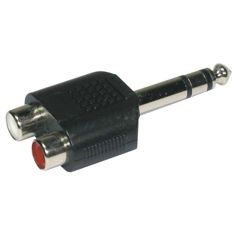 Adapter 2x vrouwelijke RCA / 1x mannelijke stereo Jack 6.35 - ADAPT900