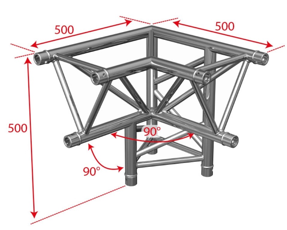Trio hoekverbinding - 290mm - 90° - 3 richtingen - Hoekpunt naar onder, links - Montagekits inbegrepen - AG29-034