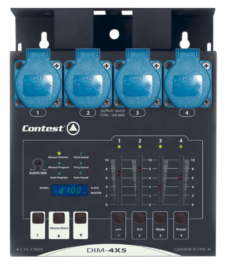 Power pack 4-weg DMX en analoge 4x5A compact blok met faders - DIM-4X5
