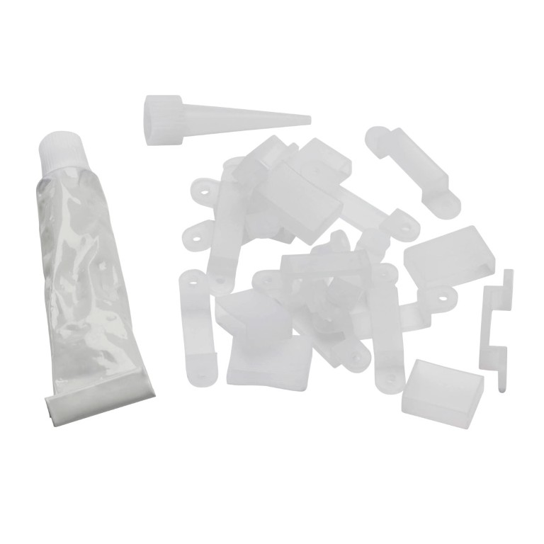 Kit containing 15 saddles, 5 caps, 1 silicone tube kit for IP68 ribbon - TAPEFIX68