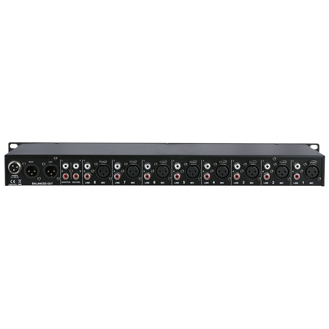 Compact 8.1 8-kanaals 1U installatiemixer - 1 output