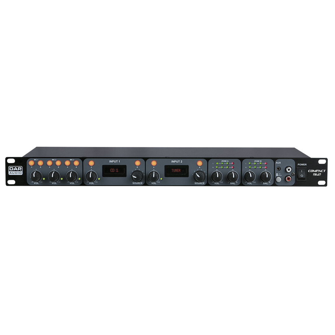 Compact 9.2 9-kanaals 1U installatiemixer - 2 zones