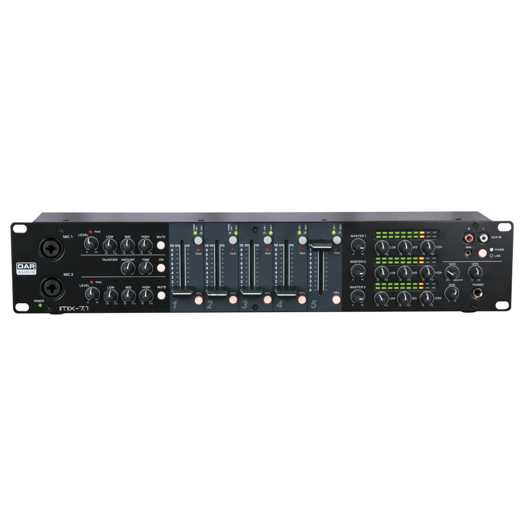 IMIX-7.1 7-kanaals 2U installatiemixer - 3 zones