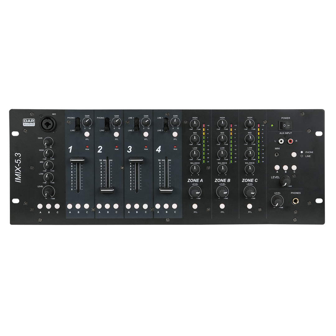 IMIX-5.3 5-kanaals 4U installatiemixer - 3 zones
