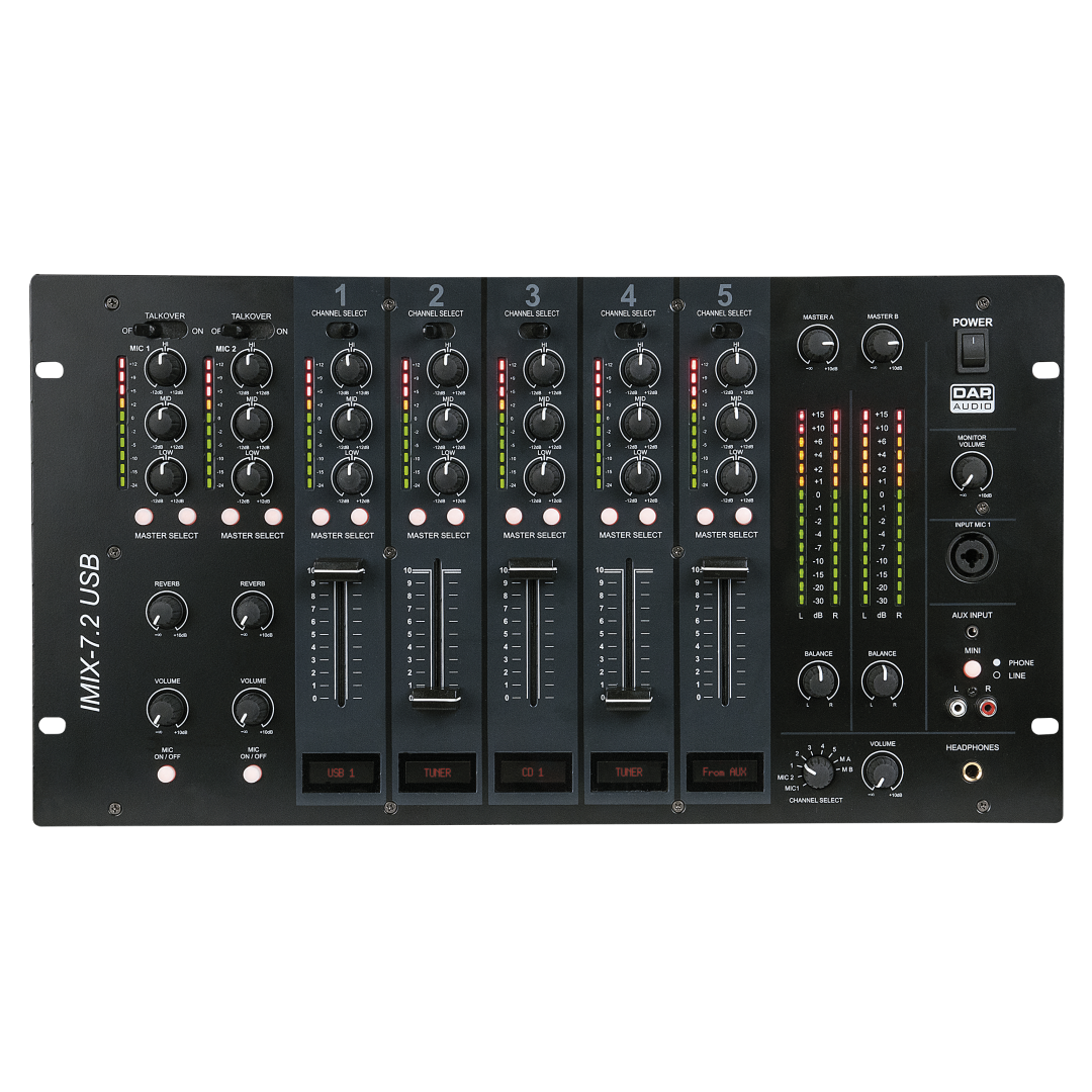 IMIX-7.2 USB 7-kanaals 6U installatiemixer - USB - 2 zones