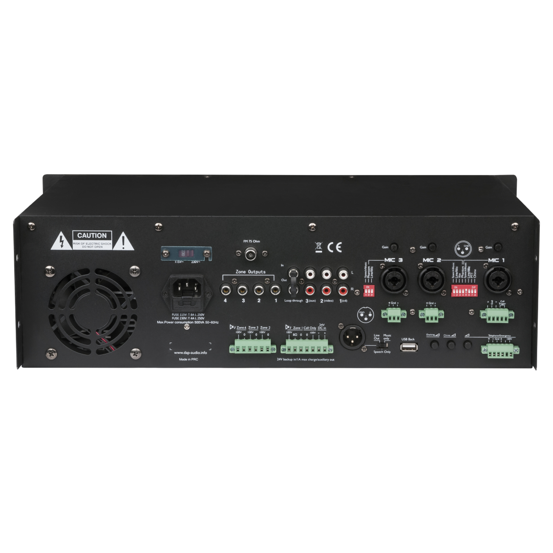 ZA-9250VTU 250 W 100 V 4-Zone Mengversterker met aanpasbare zone volumeniveaus