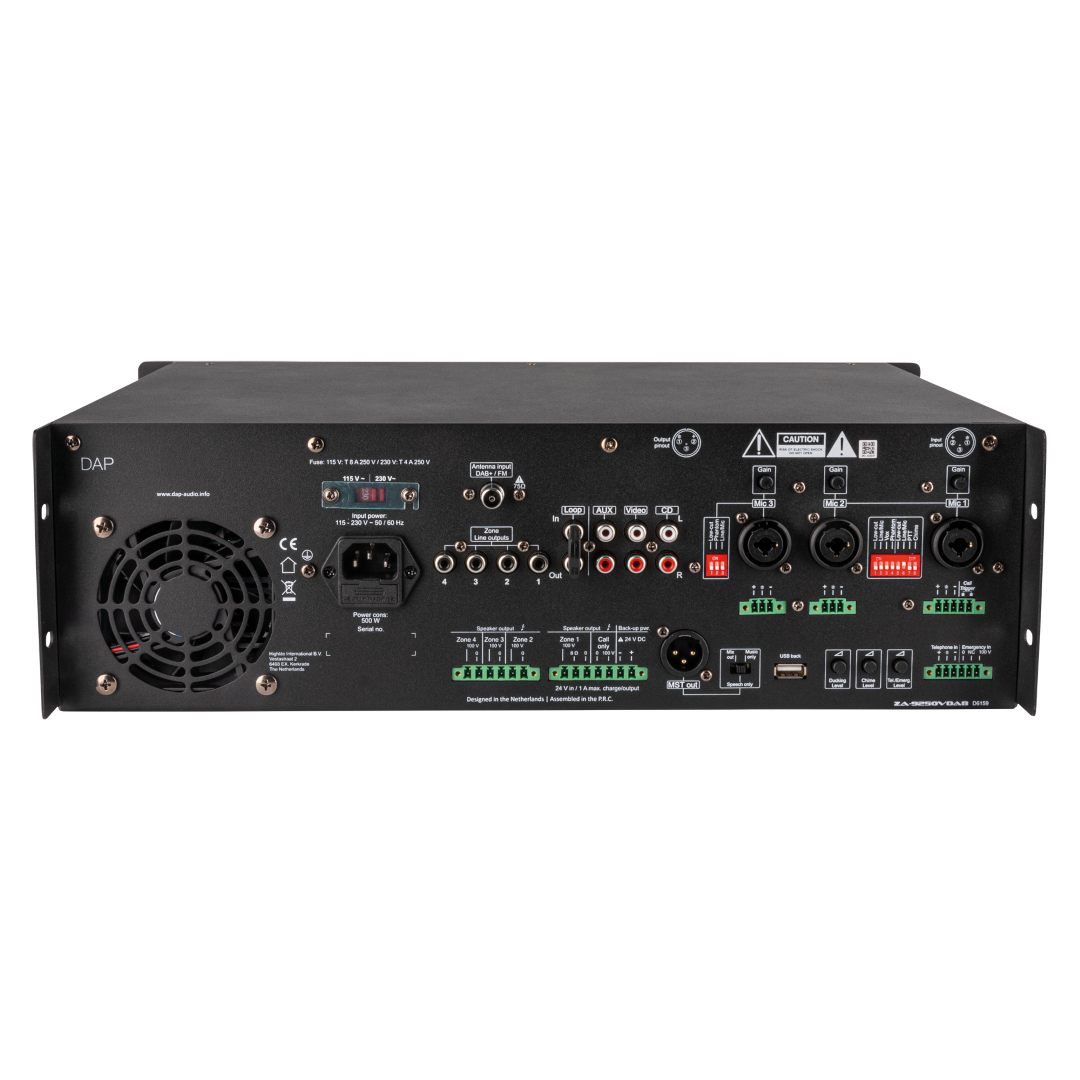 ZA-9250VDAB 250 W 100 V 4-Zone Mengversterker met aanpasbare zone volumeniveaus