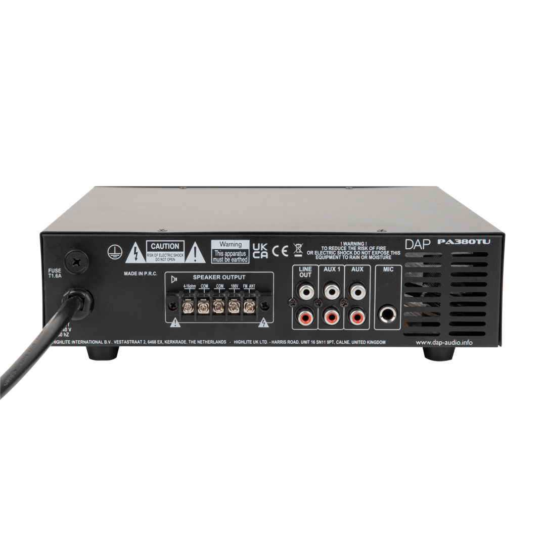 PA-380TU 80 W 100 V Amplifier Bluetooth 5.0, USB, Microfoon (6.3 mm jack), AUX (RCA/tulp) en FM radio