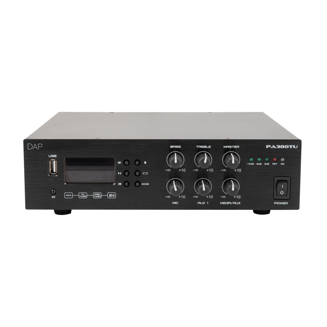 PA-380TU 80 W 100 V Amplifier Bluetooth 5.0, USB, Microfoon (6.3 mm jack), AUX (RCA/tulp) en FM radio