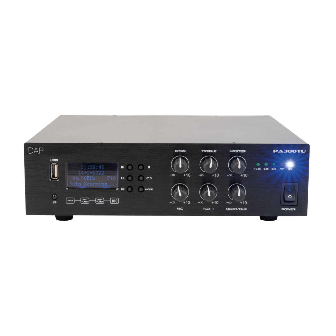 PA-380TU 80 W 100 V Amplifier Bluetooth 5.0, USB, Microfoon (6.3 mm jack), AUX (RCA/tulp) en FM radio