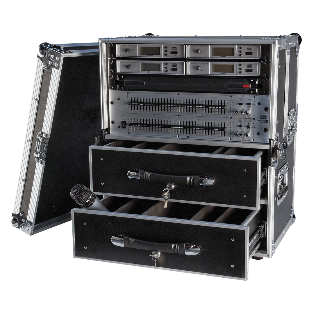 Flightcase voor Ontvangers Wireless Microphone Case 6 U met twee lades