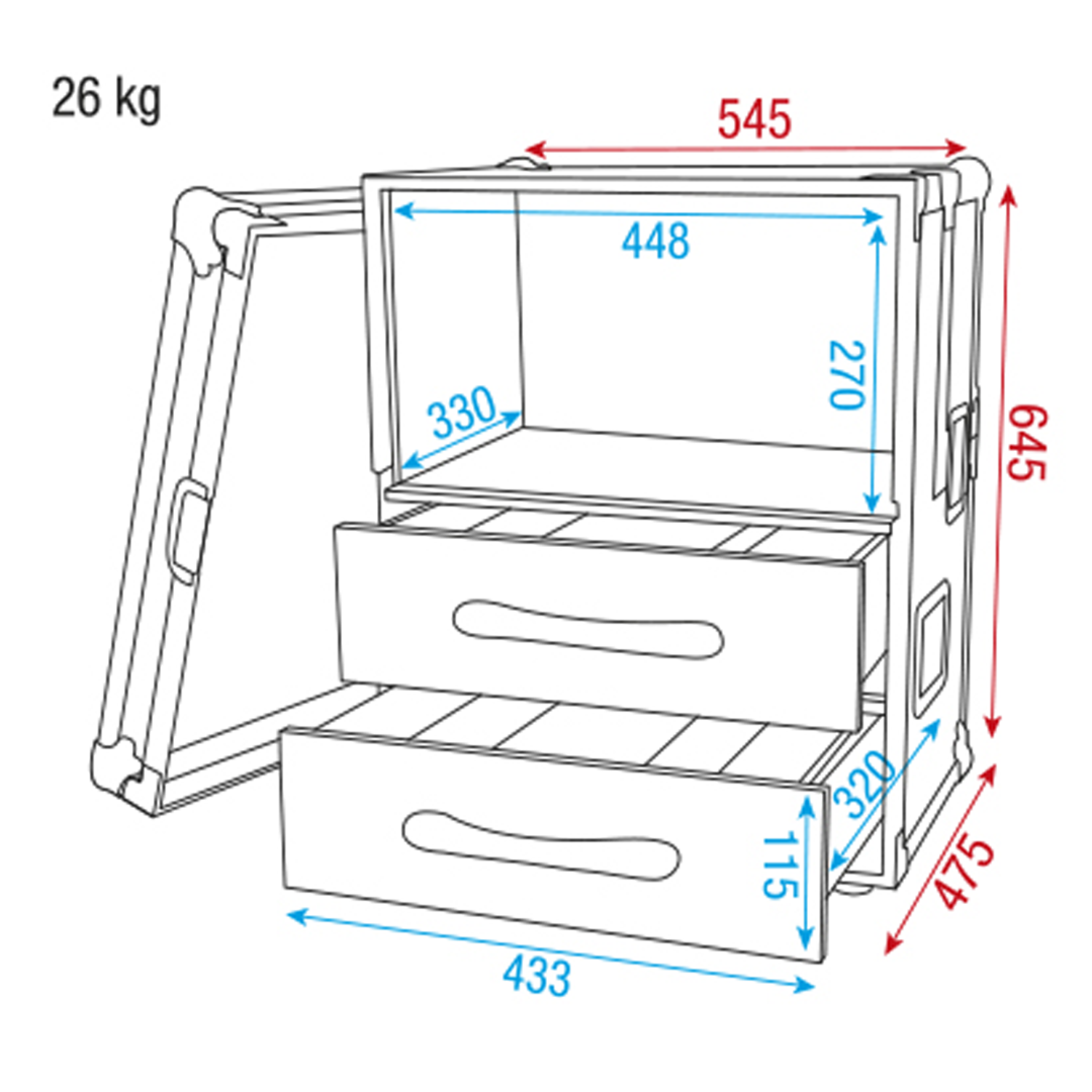 Flightcase voor Ontvangers Wireless Microphone Case 6 U met twee lades