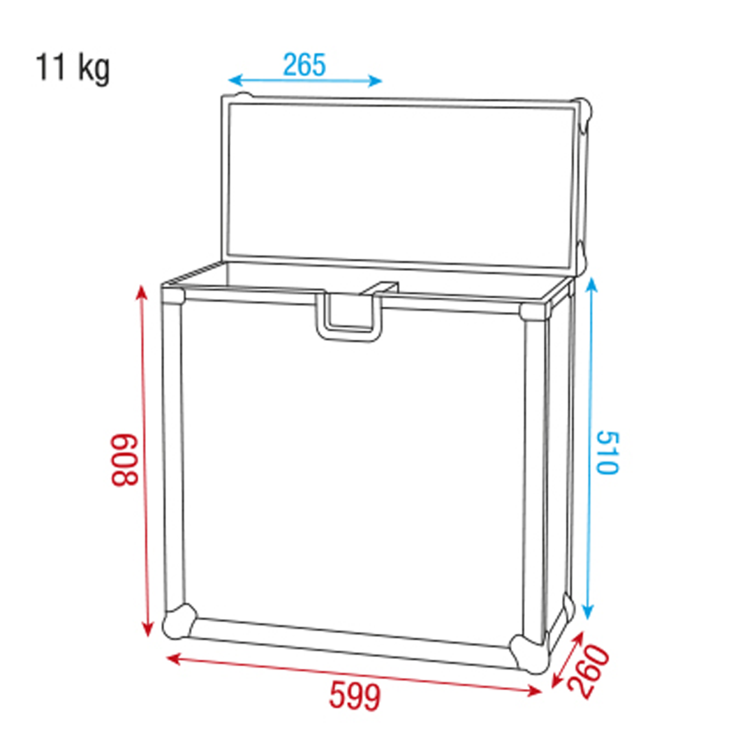 Flightcase voor twee boxen-lichteffecten 22x22cm x 51cm hoog. 