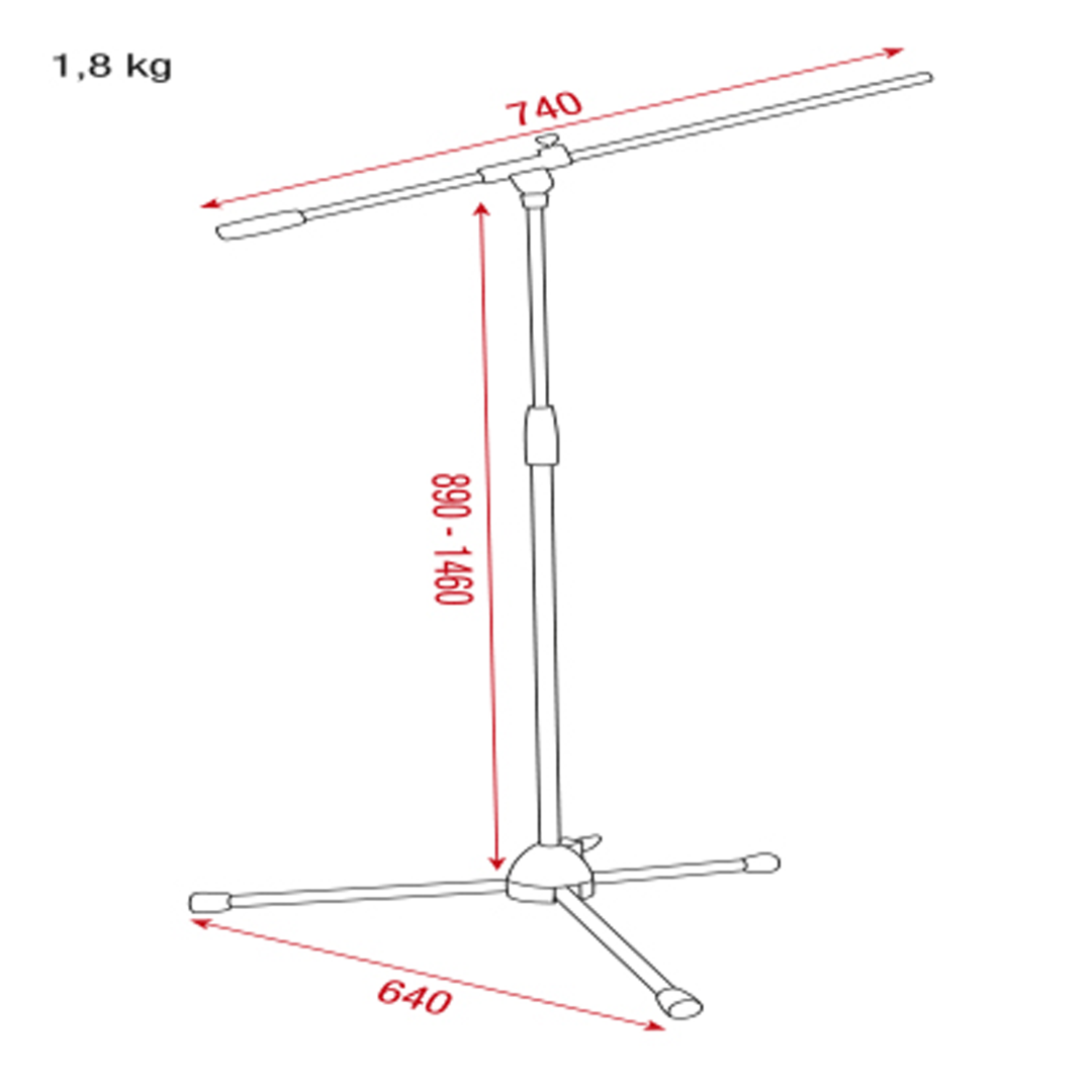 Microphone Stand - Lite 890-1460 mm, plastic voetstuk