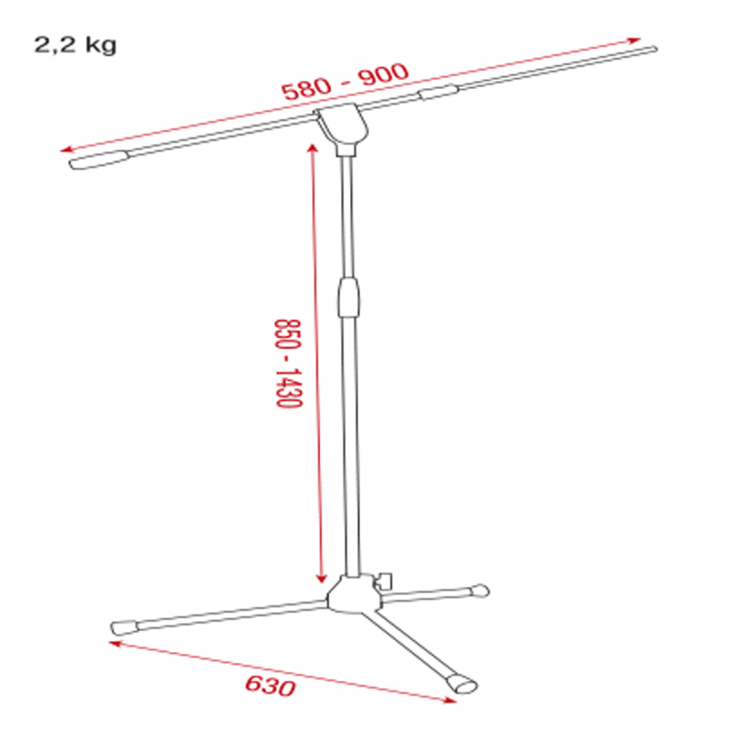 Microphone Stand - Pro 850-1430 mm metalen voetstuk